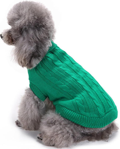 Small Dog Sweaters Knitted Pet Cat Sweater Warm Dog Sweatshirt Dog Winter Clothes Kitten Puppy Sweater (Xx-Small, Green)