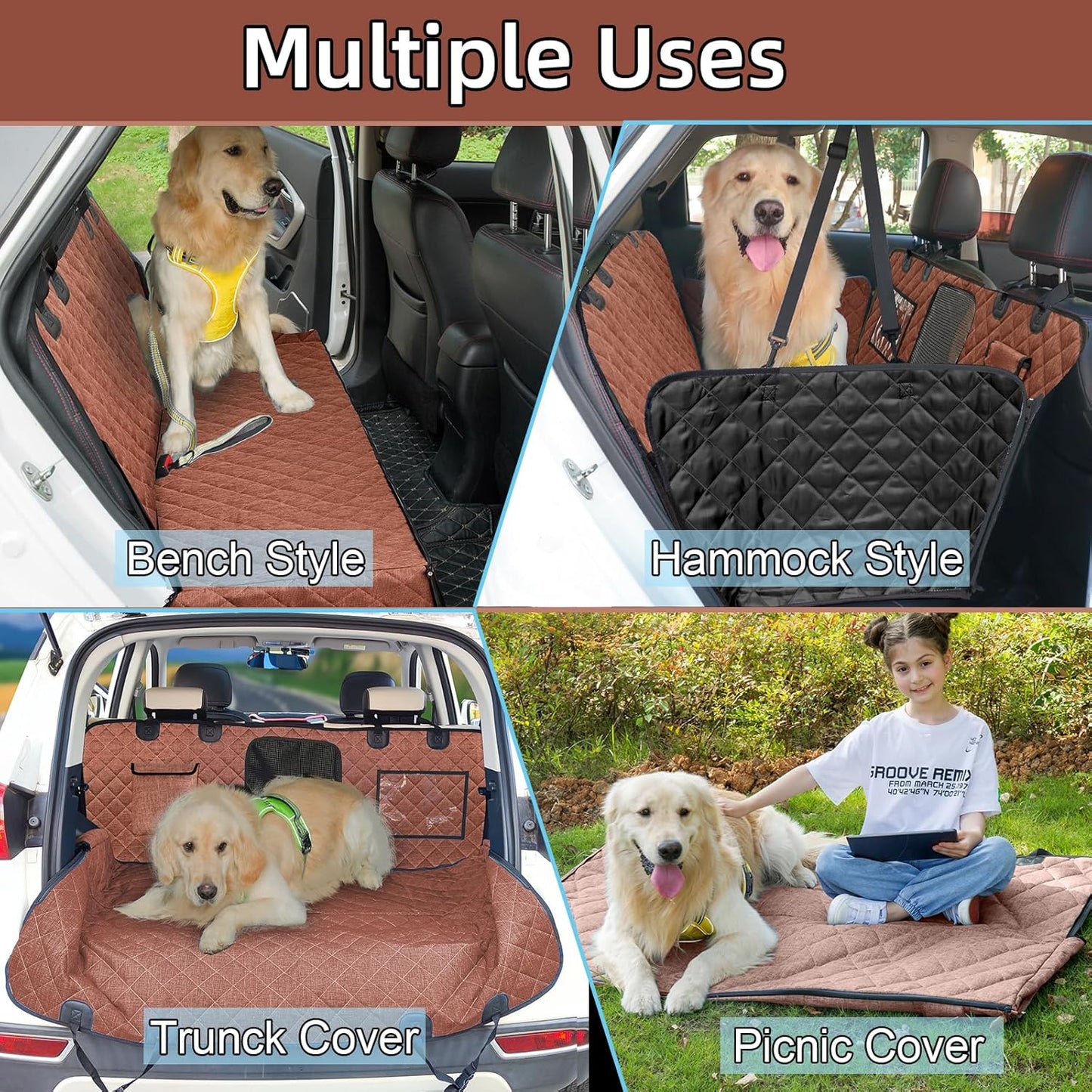 Car Dog Cover Back Seat - Car Hammock for Dogs Waterproof - Dog Car Seat Cover for Back Seat with Mesh Window Big Pocket for Car/Suv Nonslip Rubber Back Washable Luxury Material