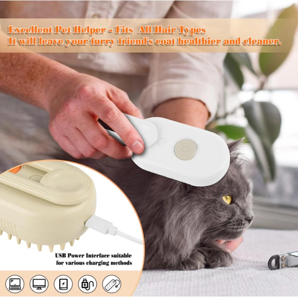 3 in 1 Updated Self Cleaning Cat Steamer Brush - Self Cleaning Steamy Cat Brush with Massage Sheding for Cats Dogs