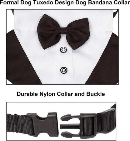 Formal Dog Tuxedo Wedding Dog Bandana Collar Dog Collar with Bow Tie Adjustable Dog Bowtie Collar Bandana for Medium Large Dog Pet (Large, Black&White)