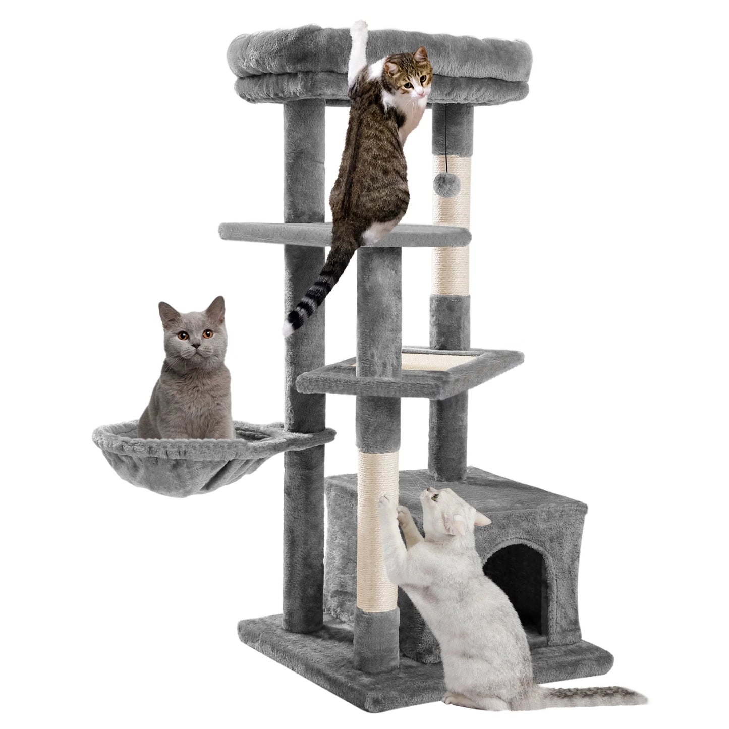 Cat Tree for Indoor Cats, Multi-Level Cat Tower with Sisal Covered Scratching Posts, Spacious Condo, Cozy Hammock and Plush Top Perch