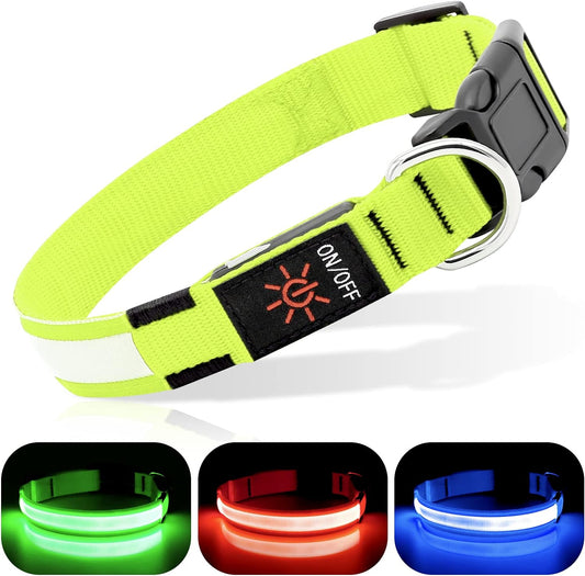 Light up Dog Collars - Rechargeable LED Dog Collar, Adjustable Dog Glow Collar, Reflective Pet Collar, Flashing Dog Lights for Night Walking (Neon Green, Large)