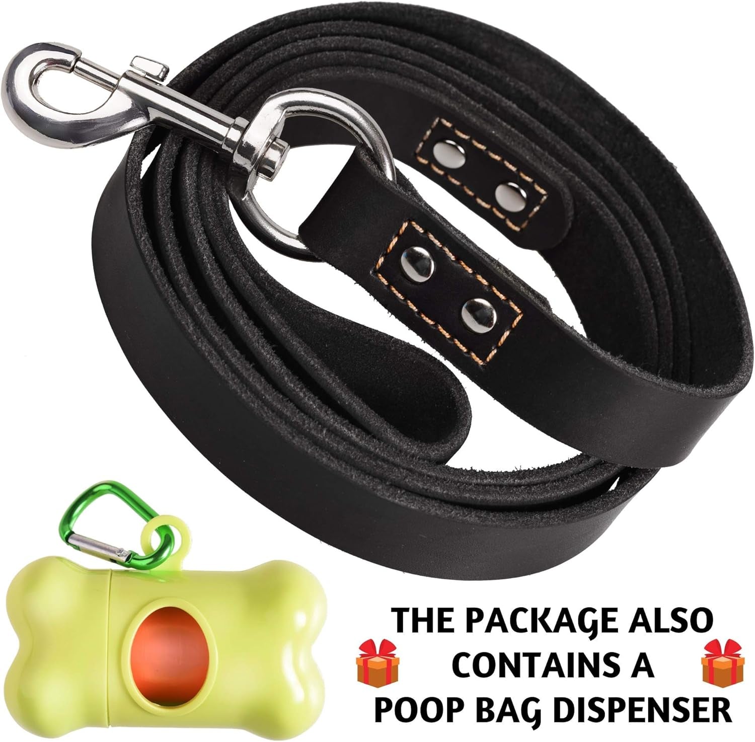 Heavy Duty Leather Dog Leash 6 Ft X 1" - Strong, Soft Training Lead for Large & Extra Large Breeds (XL - 6 Ft X 1 Inch, Black)