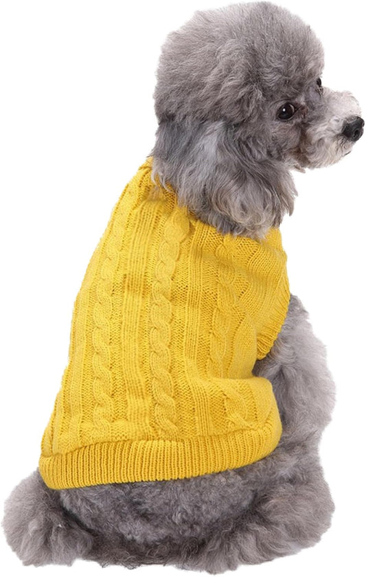 Small Dog Sweaters Knitted Pet Cat Sweater Warm Dog Sweatshirt Dog Winter Clothes Kitten Puppy Sweater (Small,Yellow)