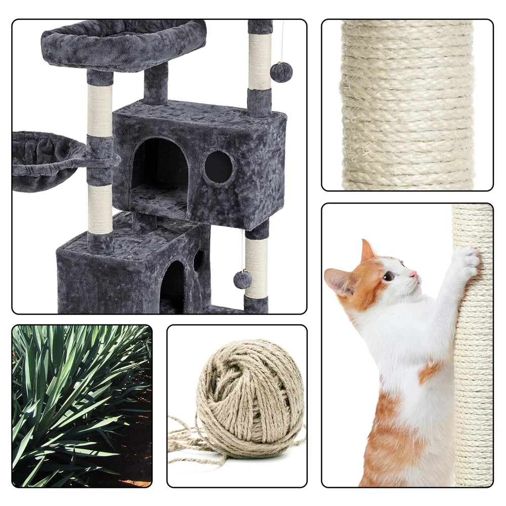 64.5"H Multi-Level Cat Tree Tower with Condos and Perches, Dark Gray