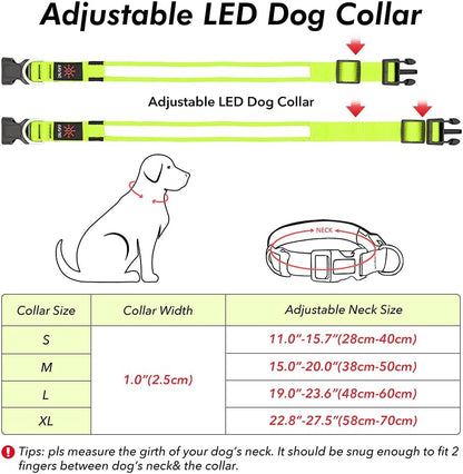 Light up Dog Collars - Rechargeable LED Dog Collar, Adjustable Dog Glow Collar, Reflective Pet Collar, Flashing Dog Lights for Night Walking (Neon Green, Large)