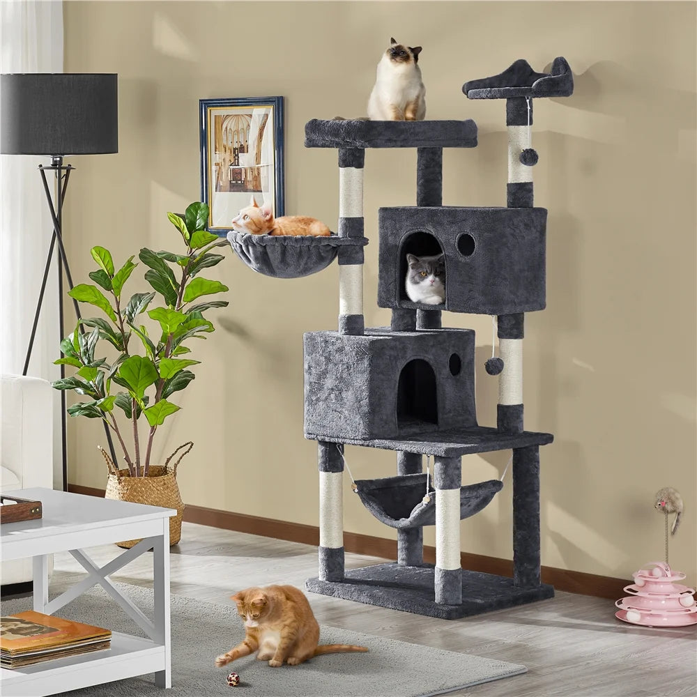 64.5"H Multi-Level Cat Tree Tower with Condos and Perches, Dark Gray