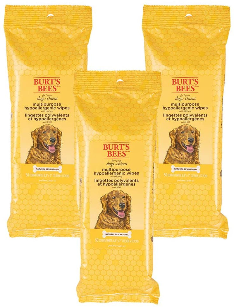 Multipurpose Dog Wipes with with Honey, 3Pk, 98% Natural Origin Formulas, Hypoallergenic Dog Wipes Cleaning, Dog Cleaning Wipes, Dog Wipes for Paws and Butt, Epk50Ct