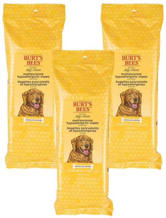 Multipurpose Dog Wipes with with Honey, 3Pk, 98% Natural Origin Formulas, Hypoallergenic Dog Wipes Cleaning, Dog Cleaning Wipes, Dog Wipes for Paws and Butt, Epk50Ct