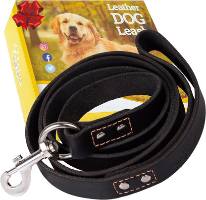 Heavy Duty Leather Dog Leash 6 Ft X 1" - Strong, Soft Training Lead for Large & Extra Large Breeds (XL - 6 Ft X 1 Inch, Black)