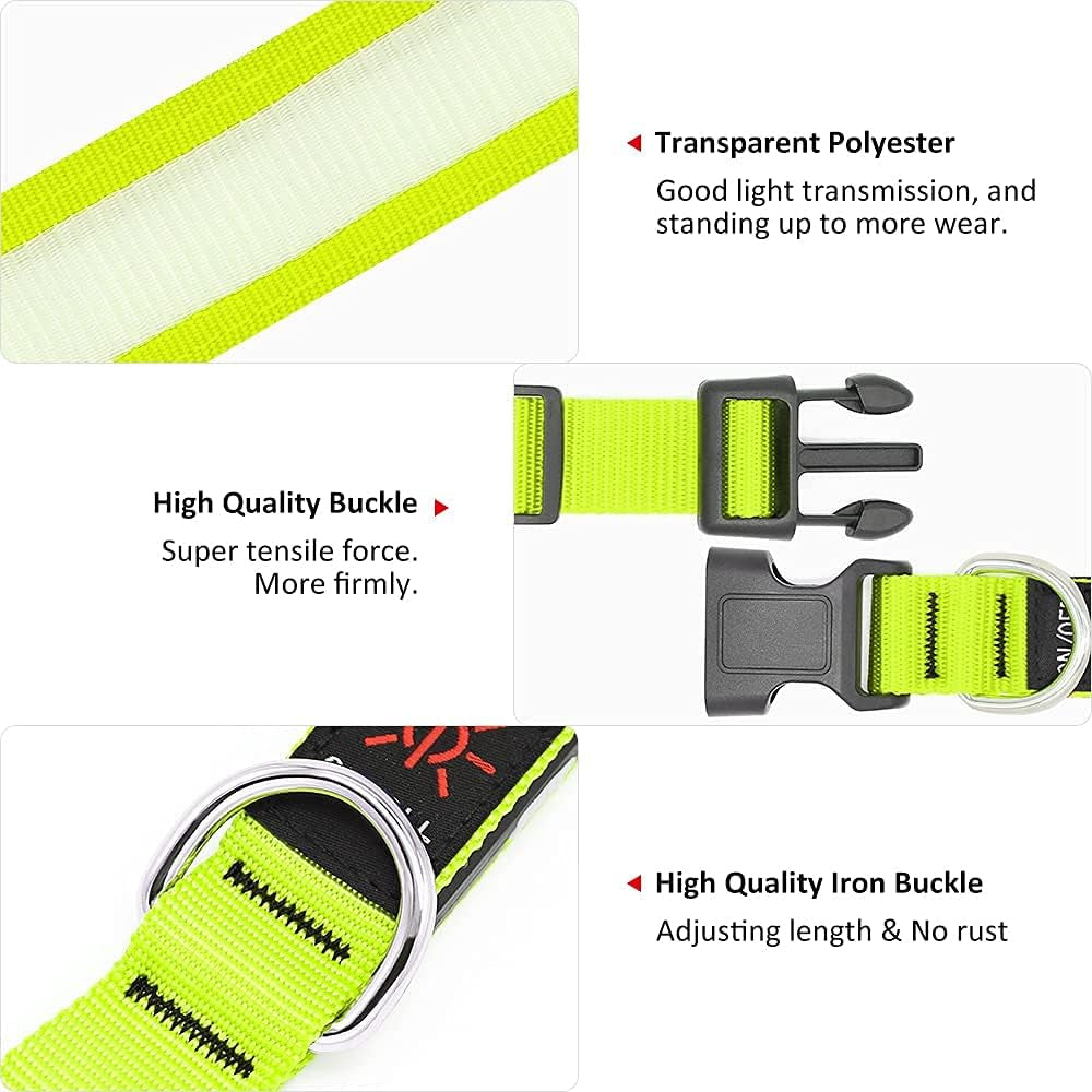 Light up Dog Collars - Rechargeable LED Dog Collar, Adjustable Dog Glow Collar, Reflective Pet Collar, Flashing Dog Lights for Night Walking (Neon Green, Large)