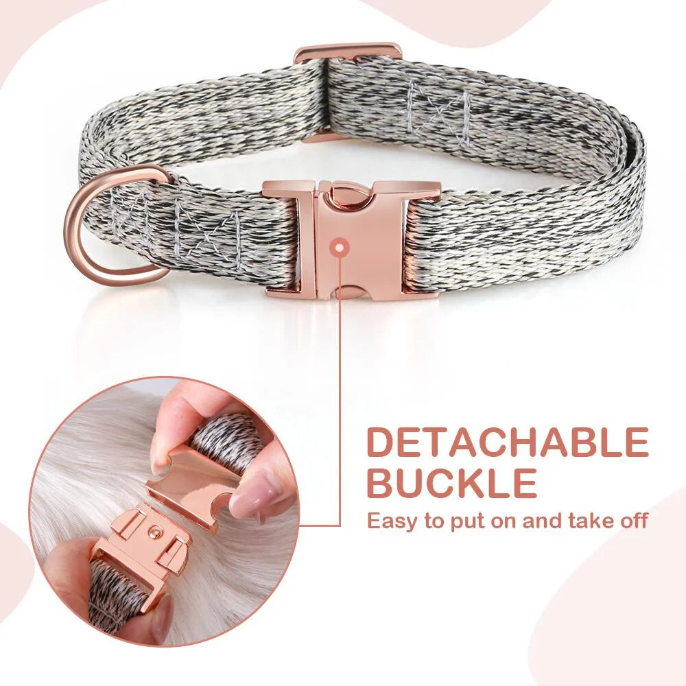 Dog Collar and Leash Set Adjustable Collars Pet Collar for Medium Dogs - Linen Gray (M)