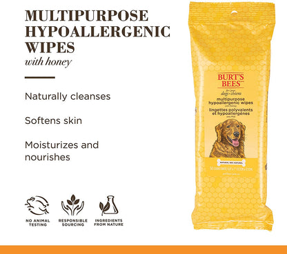 Multipurpose Dog Wipes with with Honey, 3Pk, 98% Natural Origin Formulas, Hypoallergenic Dog Wipes Cleaning, Dog Cleaning Wipes, Dog Wipes for Paws and Butt, Epk50Ct