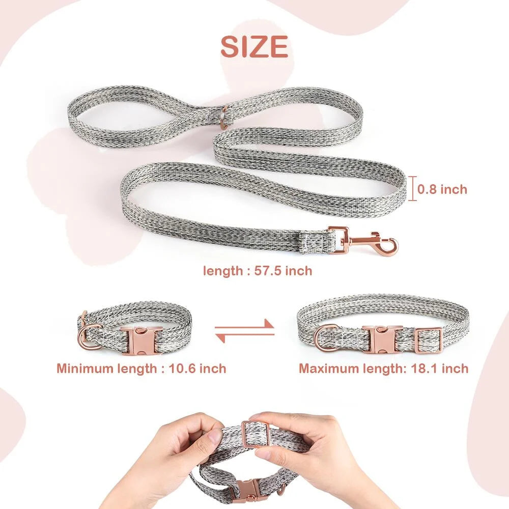 Dog Collar and Leash Set Adjustable Collars Pet Collar for Medium Dogs - Linen Gray (M)