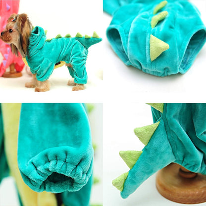 Halloween Costume for Pet Dog Cat Dinosaur Plush Hoodies Animal Fleece Jacket Coat Warm Outfits Clothes for Small Medium Dogs Cats Halloween Cosplay Apparel Accessories (Medium, Green)