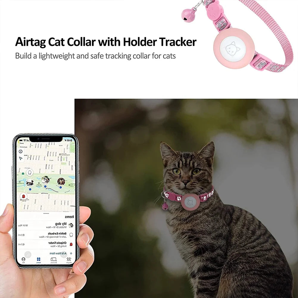 Cat Collar, Reflective Airtag Cat Collar with Bell,Pink, 1Pcs