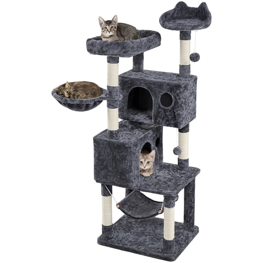 64.5"H Multi-Level Cat Tree Tower with Condos and Perches, Dark Gray