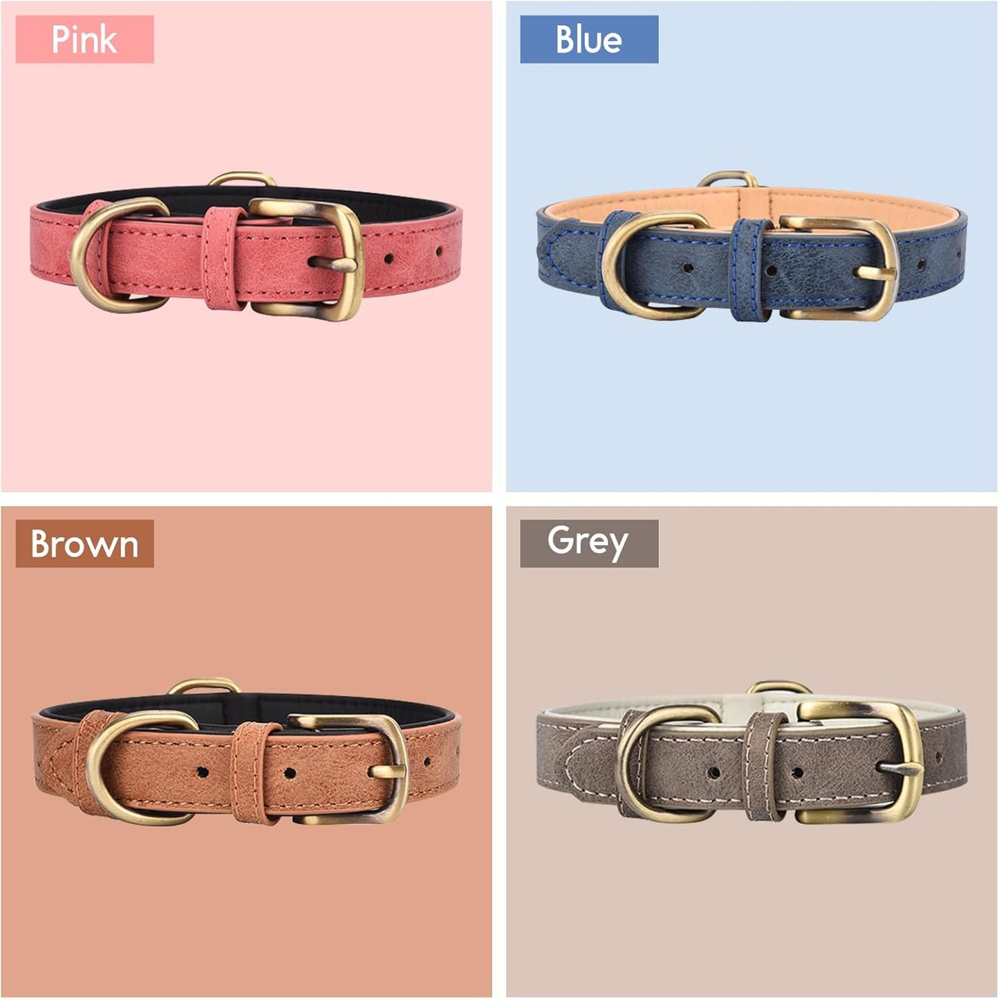 Leather Dog Collar for Small Medium Large Dogs Soft Breathable Padded Puppy Collar with Double D-Ring Adjustable Durable Strong Collar