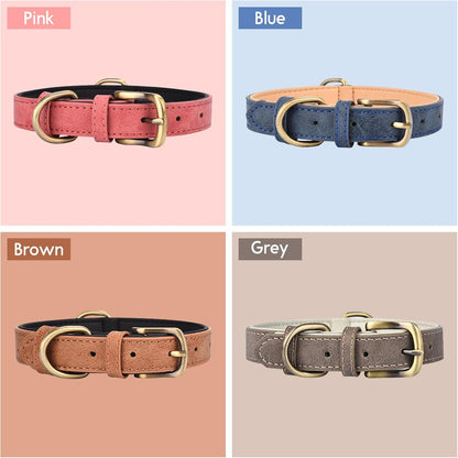 Leather Dog Collar for Small Medium Large Dogs Soft Breathable Padded Puppy Collar with Double D-Ring Adjustable Durable Strong Collar