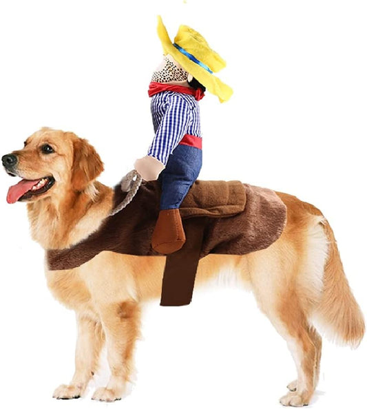 Halloween Cowboy Dog Cat Costume Clothes Novelty Funny Pets Party Cosplay Apparel Dog Riders Clothing (X-Large)