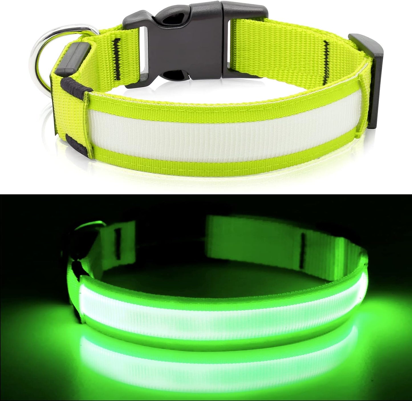 Light up Dog Collars - Rechargeable LED Dog Collar, Adjustable Dog Glow Collar, Reflective Pet Collar, Flashing Dog Lights for Night Walking (Neon Green, Large)