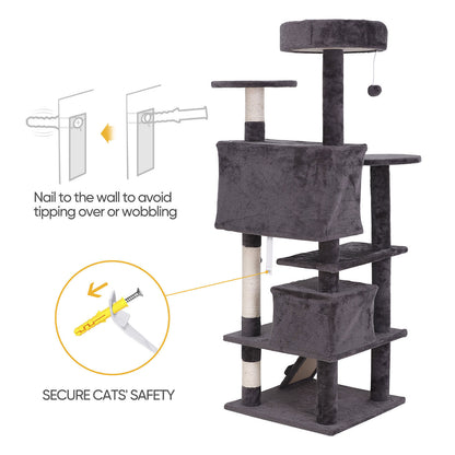 55'' Cat Tree Tower Condo Multi Platforms Kitty Play House Safety Scratch Post