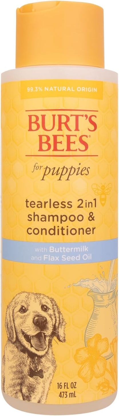 Tearless Puppy 2-In-1 Shampoo and Conditioner with Buttermilk and Linseed Oil, 95% Natural Origin Formulas, Shampoo for Puppies - Gentle Puppy Shampoo Tear Free, 16 Oz