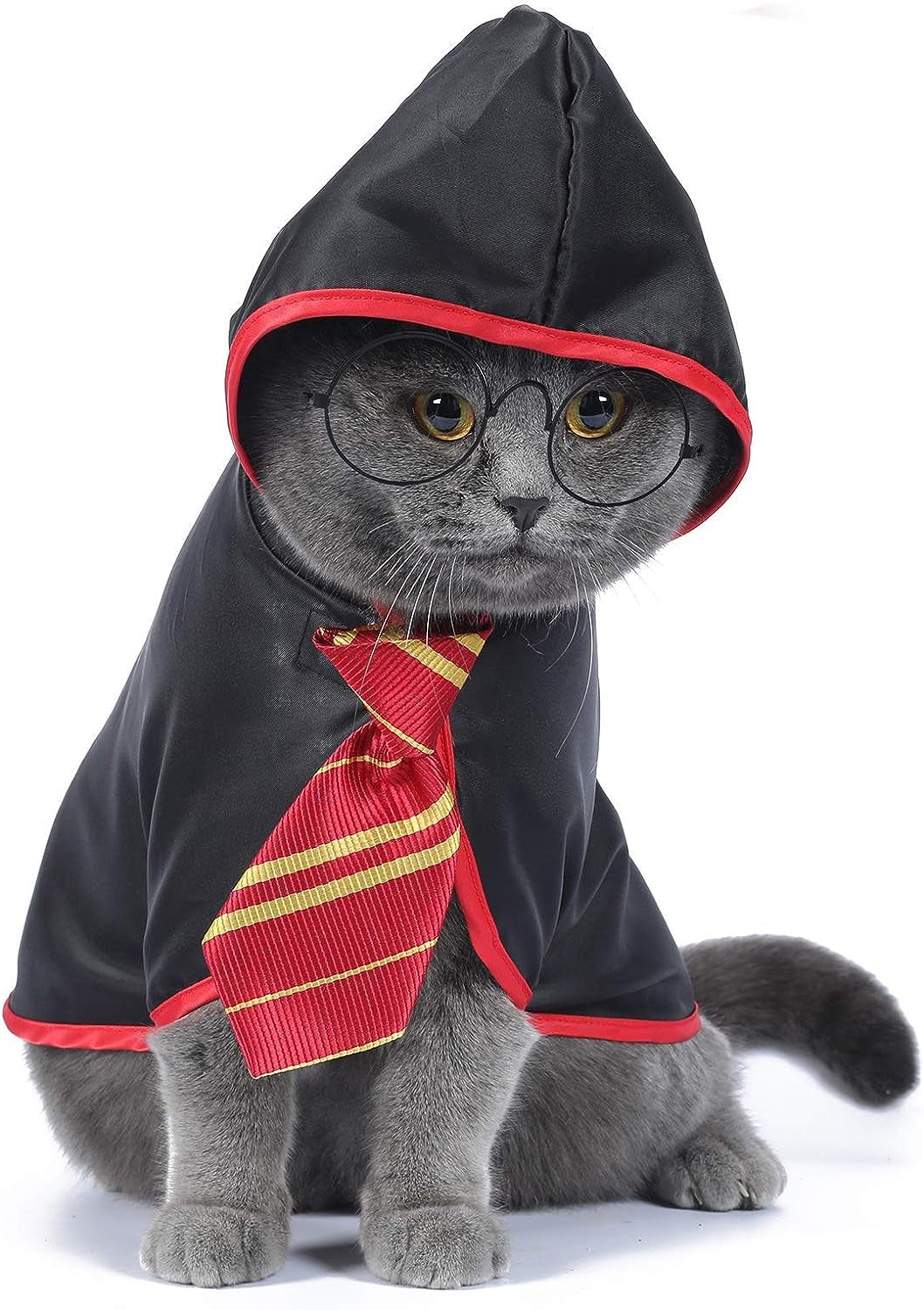 Cat Halloween Costume Anime Pet Clothes for Small Dog Kitten Costume Wizard Accessories Outfits (L) Red