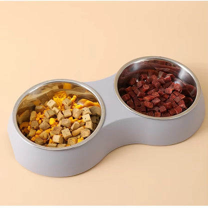 Double Pet Food Bowl Stainless Steel Drinkware Pet Drinking Food Dog Food Puppy Feeding Supplies Kitten Food Water Accessories