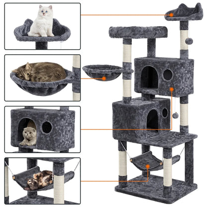 64.5"H Multi-Level Cat Tree Tower with Condos and Perches, Dark Gray