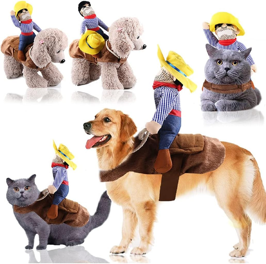 Halloween Cowboy Dog Cat Costume Clothes Novelty Funny Pets Party Cosplay Apparel Dog Riders Clothing (X-Large)