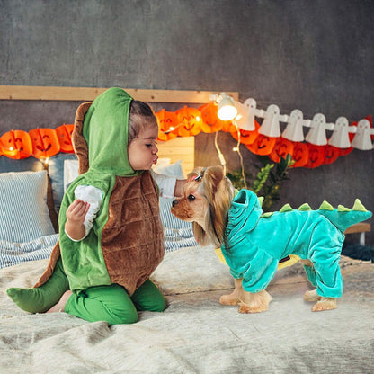 Halloween Costume for Pet Dog Cat Dinosaur Plush Hoodies Animal Fleece Jacket Coat Warm Outfits Clothes for Small Medium Dogs Cats Halloween Cosplay Apparel Accessories (Medium, Green)