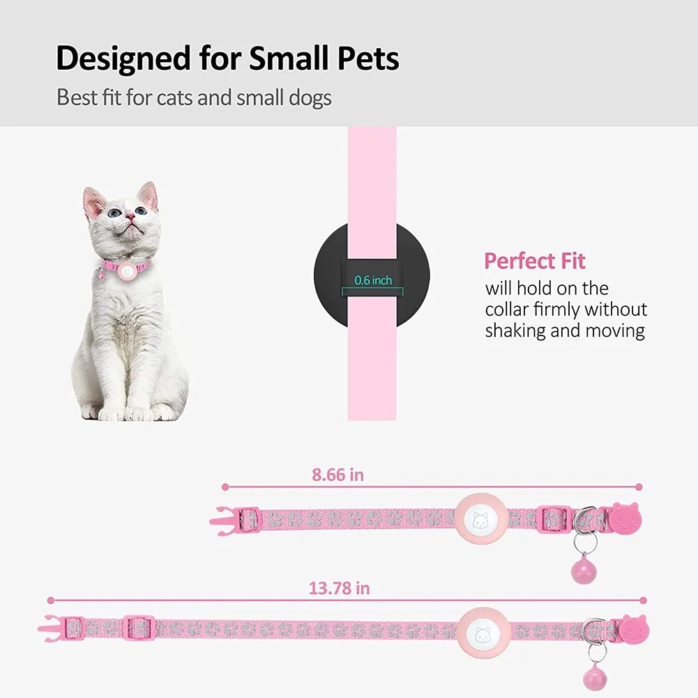 Cat Collar, Reflective Airtag Cat Collar with Bell,Pink, 1Pcs