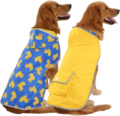 Reversible Dog Raincoat Hooded Slicker Poncho Rain Coat Jacket for Small Medium Large Dogs Ducks Yellow - L