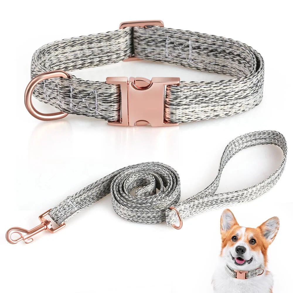 Dog Collar and Leash Set Adjustable Collars Pet Collar for Medium Dogs - Linen Gray (M)