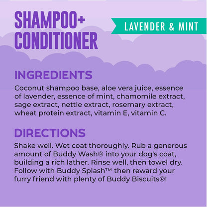 Buddy Wash 2-In-1 Dog Shampoo and Conditioner for Dog Grooming, Lavender & Mint, 1 Gal. Bottle