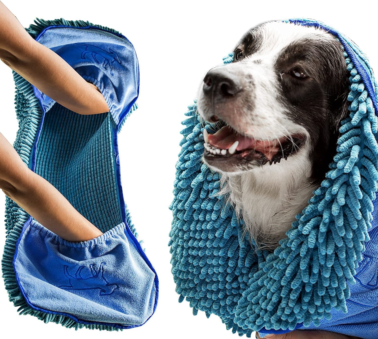 Quick Dry Towel for Dogs | Ultra Absorbent Microfiber Shammy | Extra Large 35X15 Size Dog Bath Towel | Comfortable Hand Pockets | Indoor Outdoor Use | Durable Material | Machine Washable