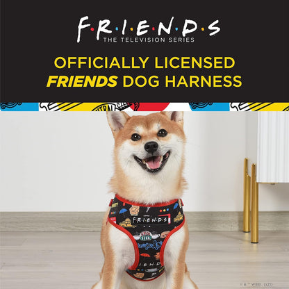 Iconic Graphics Dog Harness for Small Dogs, Small (S) | Black Small Dog Harness, No Pull Dog Harness with D-Ring | Machine Washable Friends Merch for Dogs from Friends TV Show