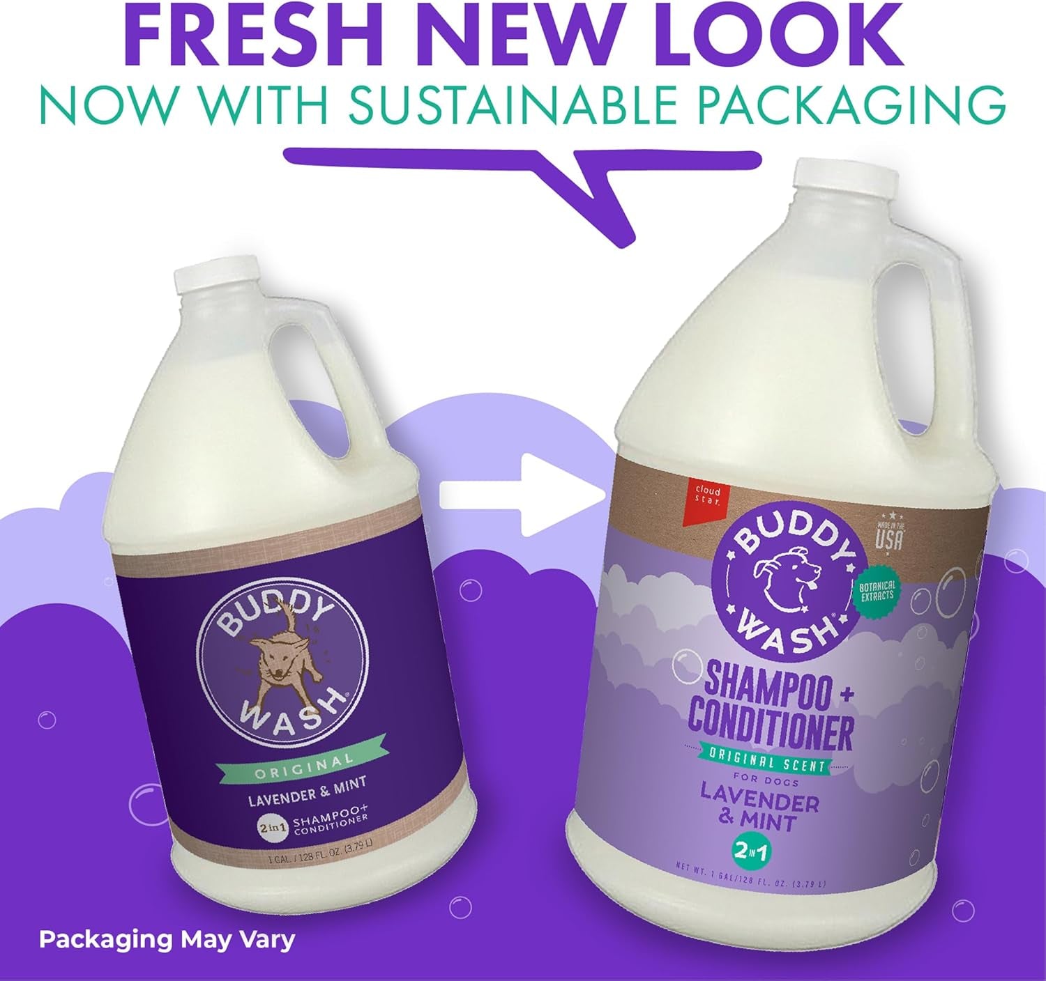 Buddy Wash 2-In-1 Dog Shampoo and Conditioner for Dog Grooming, Lavender & Mint, 1 Gal. Bottle