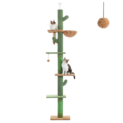 Tall Cat Tree Cactus Floor to Ceiling Cat Tower 95-108" Sisal Scratching Post for Indoor Cats